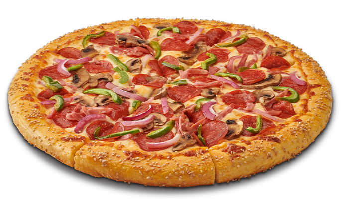 Howie special pizza with various toppings