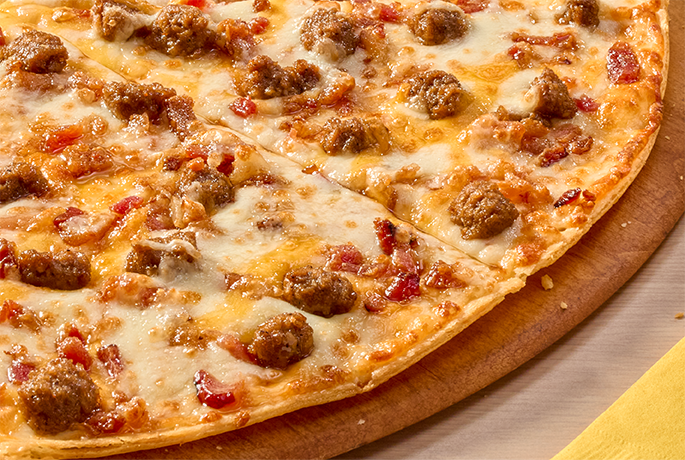 Thin Crust Bacon Cheddar Cheeseburger Pizza