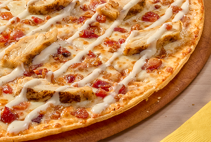 Thin Crust Chicken Bacon Ranch Pizza