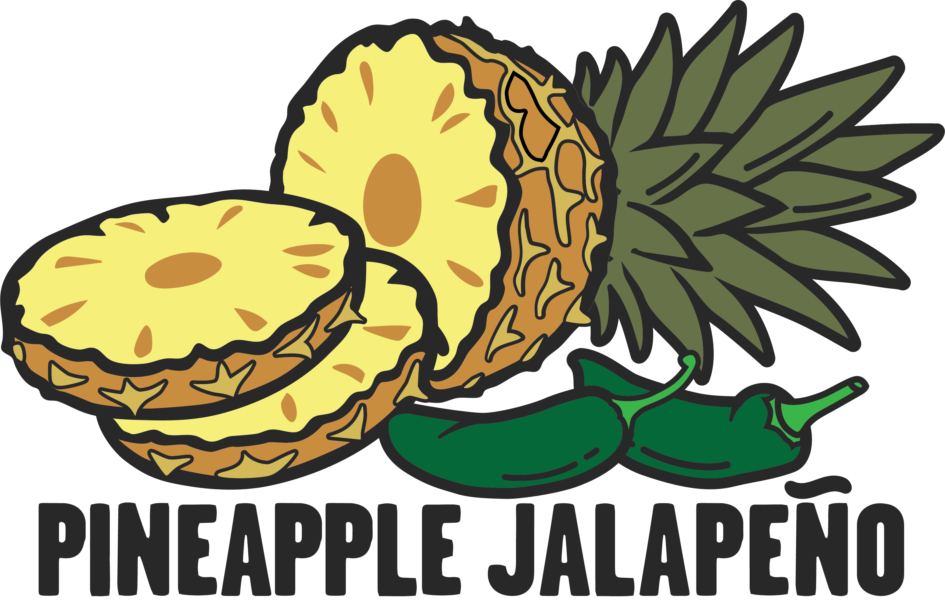 Sliced pineapple next to teo jalapeño peppers.