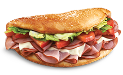 Sub sandwich with meat, lettuce, tomato