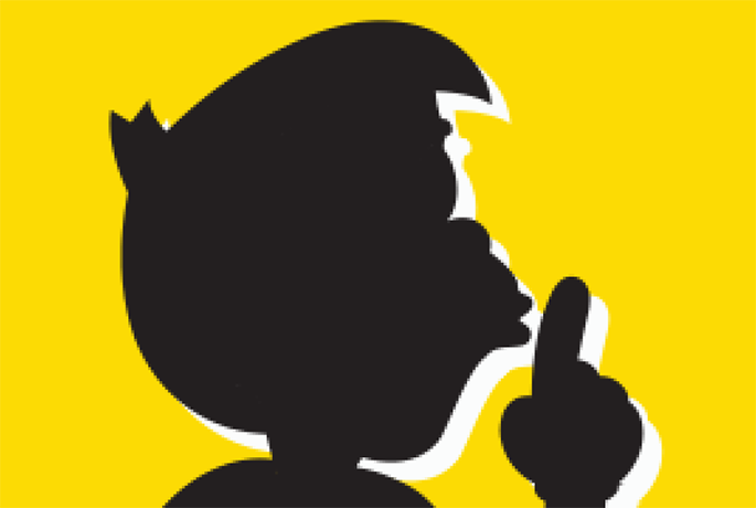 Silhouette of Howie shushing  