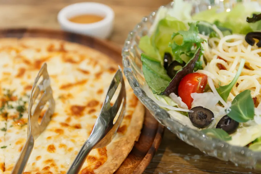 Pizza with a side of salad lunch special at Hungry Howies